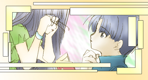 Tomoyo took Eriol-kun's glasses... :P CUTE! 