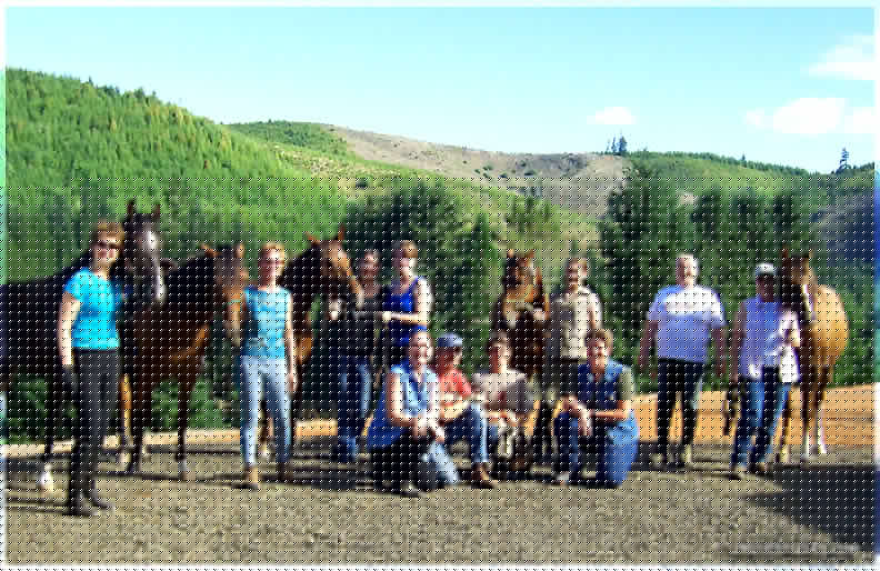 Back Row L-R: Bette with  her Paso Fino "Santana", "Tacquita", Julianna & Jerri with Paso Fino "Precious",  Molly with Paso Fino  "Margarita", Nancy, Penny  with her Paso  Fino "Monty"; Front Row L-R: Mary ,  Harris,  Linda, and Lynn