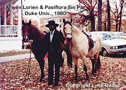 Arwen Lorien and Pasiflora Sin Par at the Durham, NC 1980 Christmas Parade on the Duke University campus  