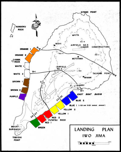 map of Iwo Jima landing beaches