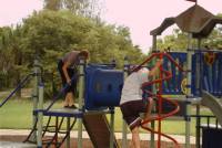 They try to figure out how to get up to the slides