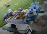 Grace and Bill set a nice picnic lunch table