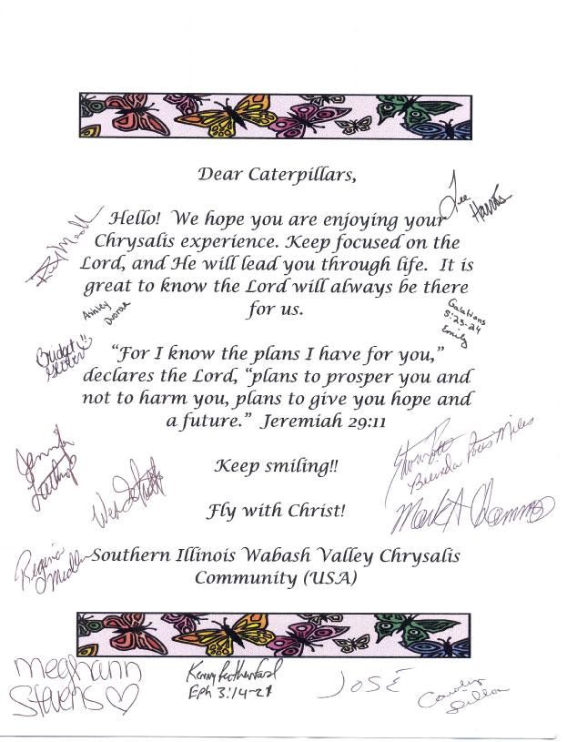 chrysalis letter of encouragement just b.CAUSE