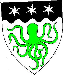 Argent, an octopus vert and on a chief wavy sable three estoiles argent