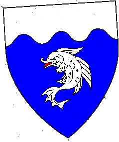 Azure, a dolphin hauriant and a chief wavy argent