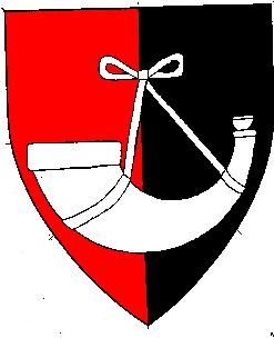 Per pale gules and sable, a hunting horn argent