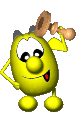 Eggbert waves something above his head.&nbsp; God knows what.