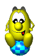 Eggbert sits on a ball.