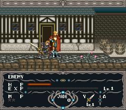Sir Bland standing in front of a store in his town of Crapvaria.