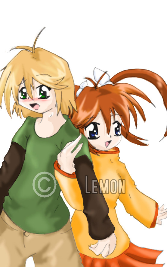 Nanoha's eyes are a bit spaced, but i like how Yuuno came out. (cover for fan manga 2)