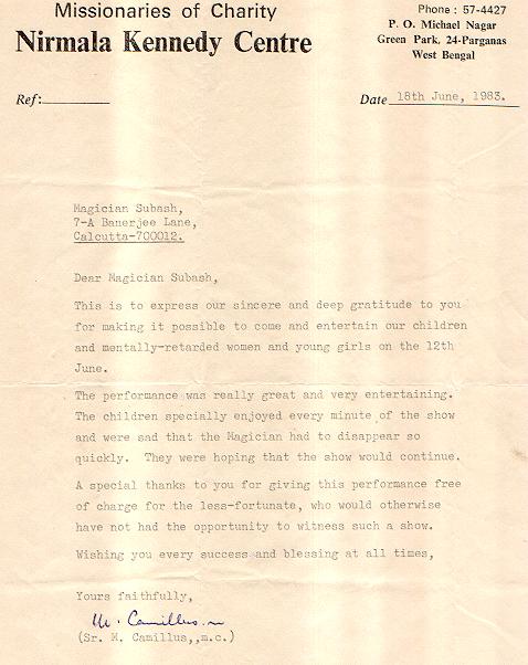 Certificate from Nirmala Kennedy Centre