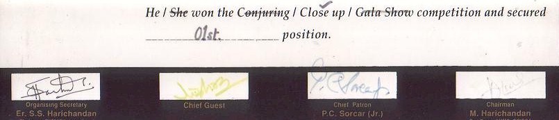 Certificate from National Magic Festival '99