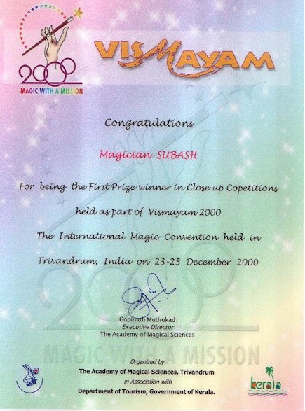 Prestigious VISMAYAM2000 Certificate