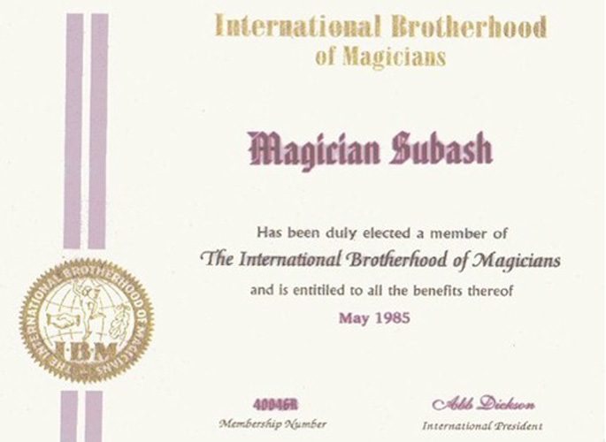 The International Brotherhood of Magicians Certificate