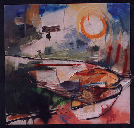 Boatyard, 4'x4' mixed media