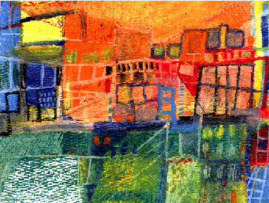 Tracks and Bridges, 4x5 oil pastel on paper