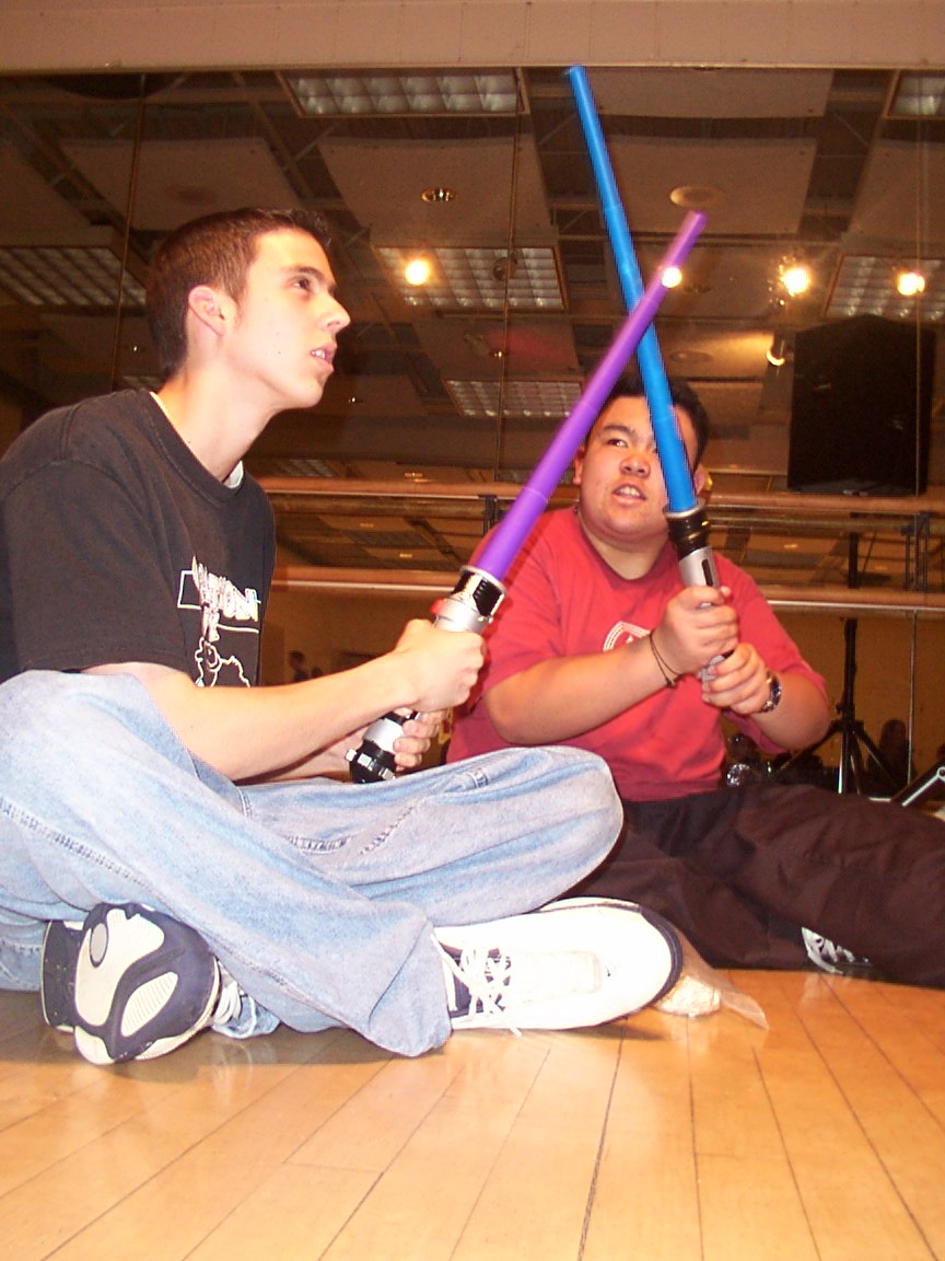 Eric M. and me duking it out lightsaber style.