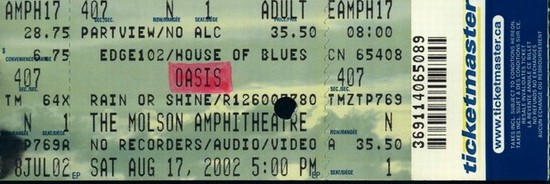 My ticket of Oasis concert (2002)