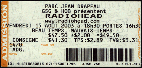 My ticket of Radiohead concert (2002)