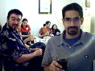 hehe... this should be the funniest picture at the party!Ryan tried to copy Samit bend his eyebrows.