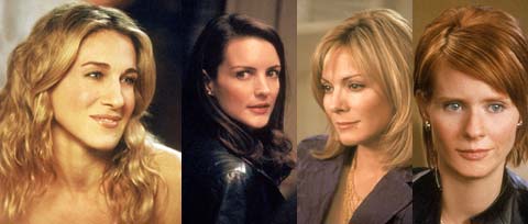 left to right: Carrie, Charlotte, Samantha, and Miranda