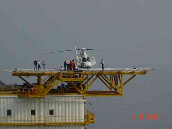 Helideck and chopper on the satellite AMQ viewed from the Baltic-1