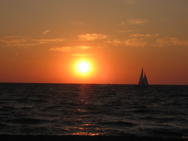 Mentor Headland's beach at sunset