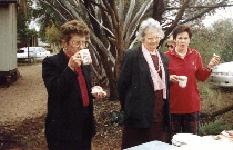 Fellowship luncheon in the gardens, Stronger With Time choir members Colleen and Peg