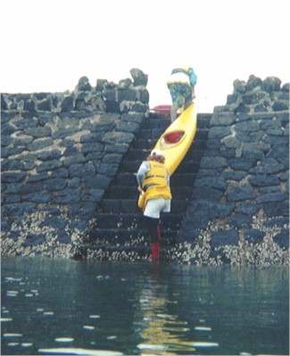 The stone steps by Boat Centre - fun with laden kayaks