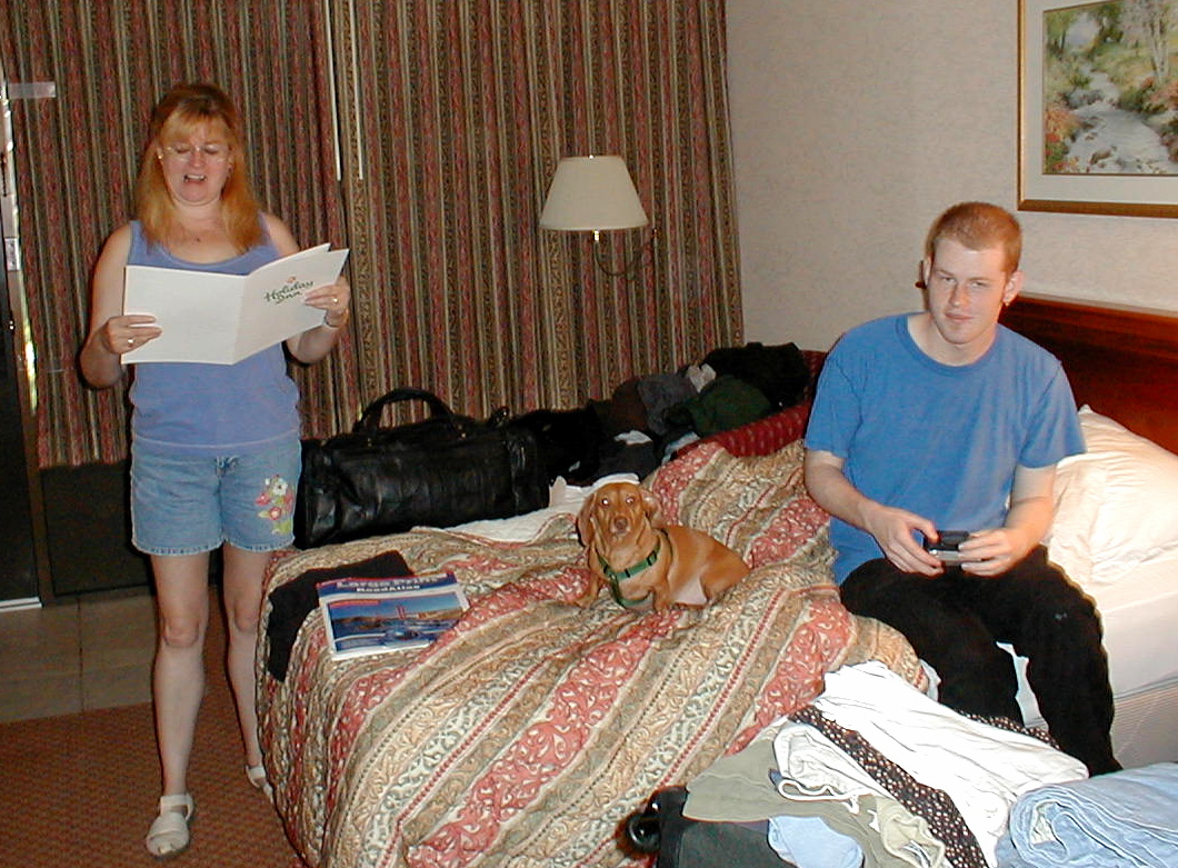 Deb and Robin with Pootie at the Holiday Inn
