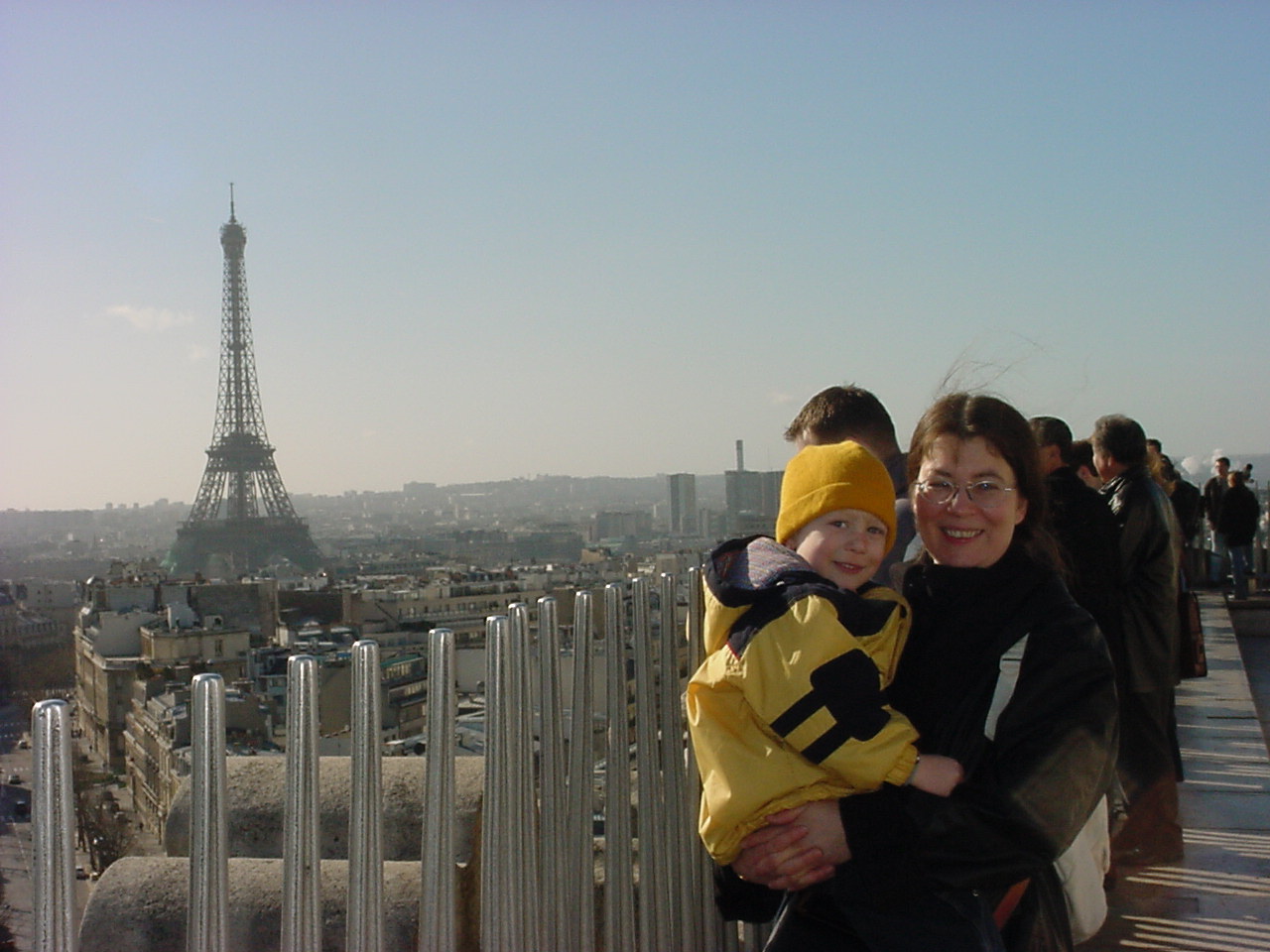 This is our good friend Sibylle and her son, Konstantine on top of the Arc with the Eiffel Tower in the background. 