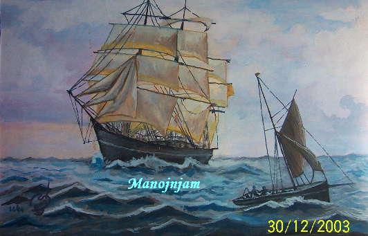 
'A Wooden ship and a yacht in an Ocean'

One of my Paintings!
