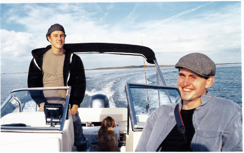 Brady, Paul and Delphi on boat