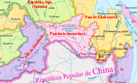 Provincia Amúrskaya en el mapa administrativo