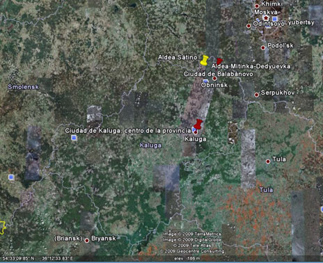 Ciudad y provincia de Kaluga en el mapa de Google