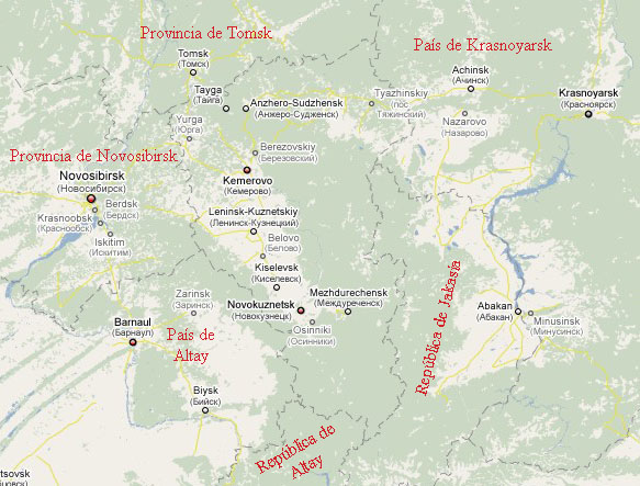 Provincia de K&eacute;merovo en el mapa de Google