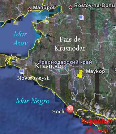 Ciudad de Maykop en el mapa de Google.