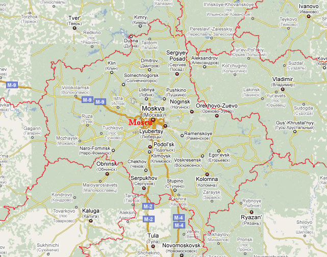Provincia de Mosc&uacute; en el mapa Google