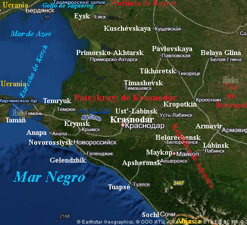 Pa&iacute;s de Krasnodar en el mapa de Yandex
