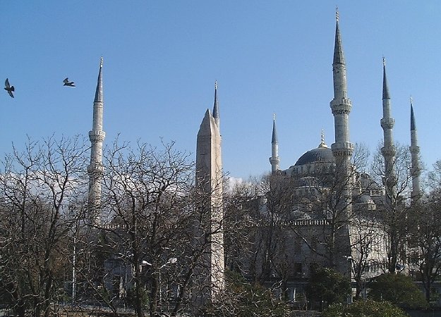 Istanbul's Blue Mosque, with the Egyptian Obelisk at the adjacent Hippodrome