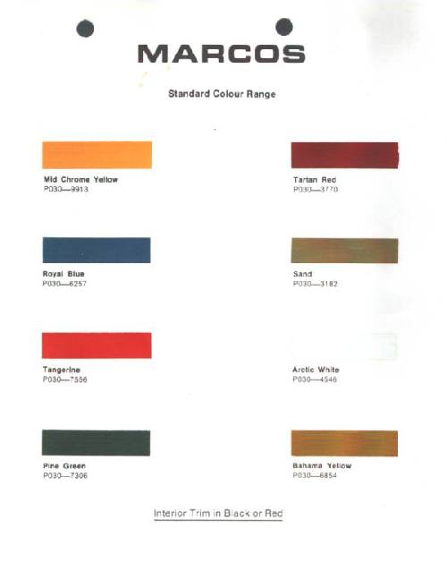 The 1969 Marcos colour chart