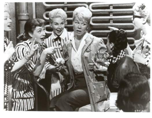 Doris Day, middle, as Babe, with the girls in 'The Pajama Game'