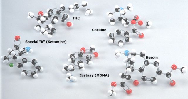 mol�culas en 3D de algunas drogas naturales y sint�ticas