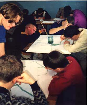Teaching art to handicapped children.