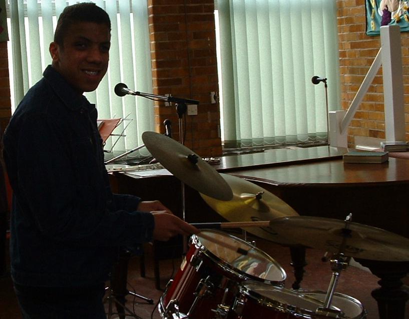 Garaths first go with the drums