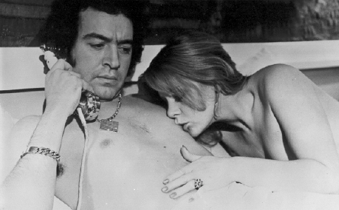 Mary & co-star Alan Lake share a private moment 
in 1978's The Playbirds