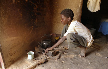 Child making a fire