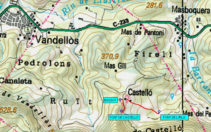 Mapa d'excursions pel voltant de Castell�