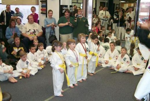 The winners in punch kick combinations, yellow belts to begginers