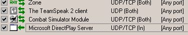 Microsoft Directplay Server, our custom rule